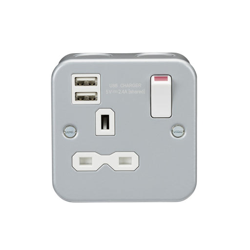 Knightsbridge Metal Clad 13A 1G Switched Socket with Dual USB Charger 2.4A