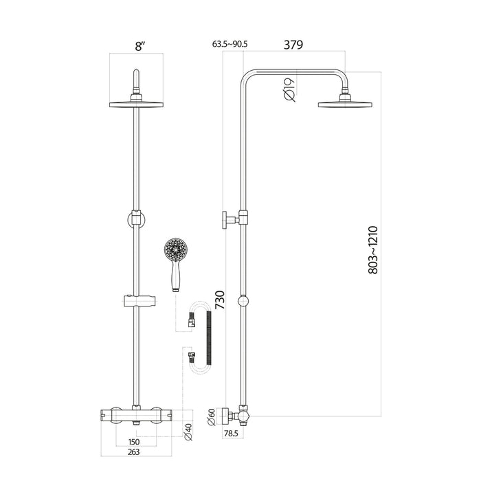 Middleton Black Round Rigid Riser Shower