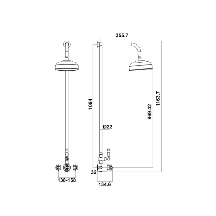 Scudo Traditional Rigid Riser Shower with Fixed Head