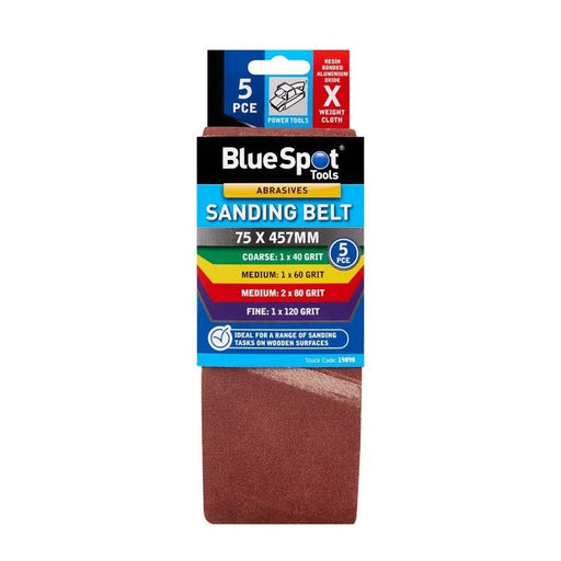 BlueSpot Mixed 75mm X 457mm Sanding Belt 5Pcs