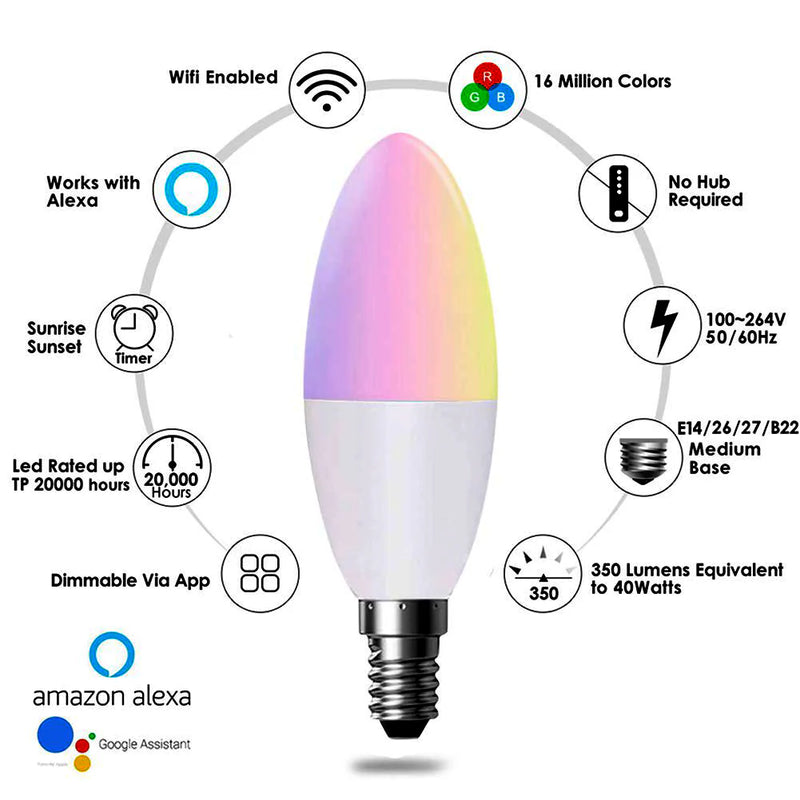 Meridian Smart WiFi LED Candle Bulb 5W E14 RGB + Warm White 2700K 470lm
