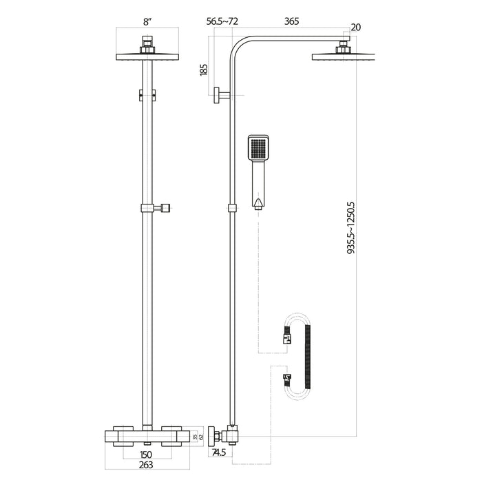 SCUDO Elliot Chrome Square Rigid Riser Shower