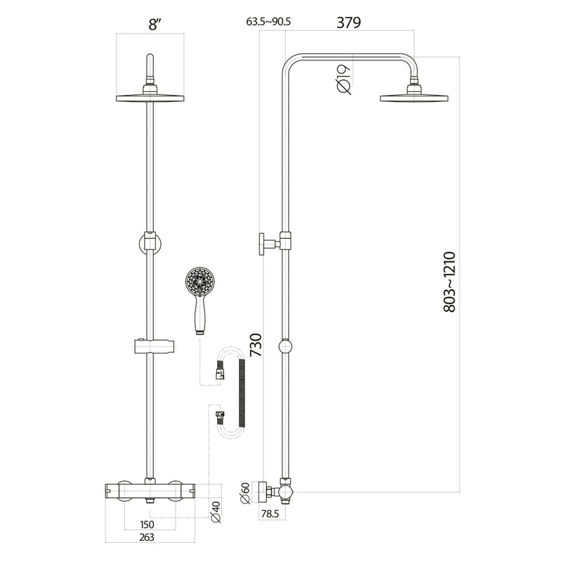 SCUDO Serena Chrome Round Rigid Riser Shower Set