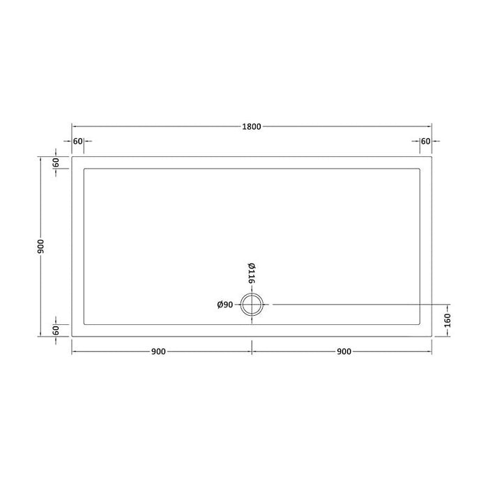 1800x900mm Slimline Shower Tray Stone Resin with Waste