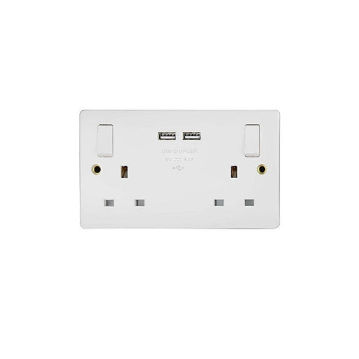 Thrion Slimline White 2G 13A DP Switched Socket + USB Outlets, 4.8 Total Output