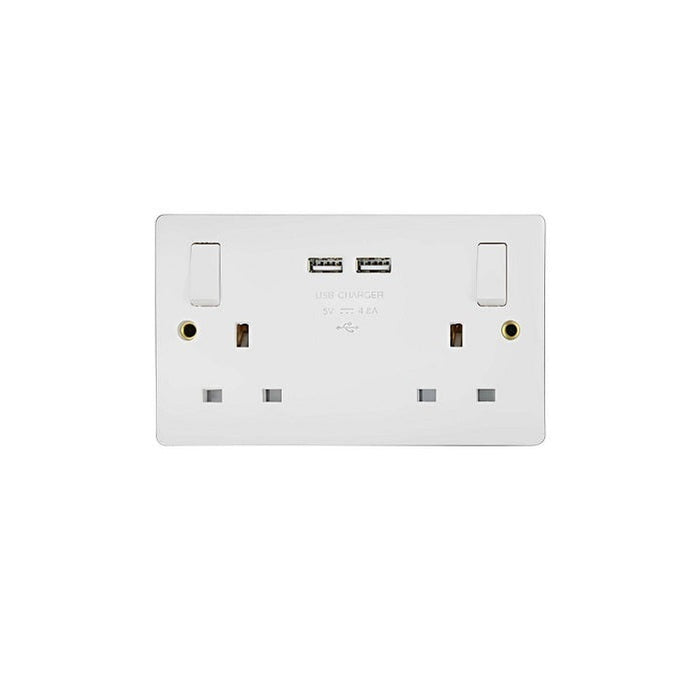 Thrion Slimline White 2G 13A DP Switched Socket + USB Outlets, 4.8 Total Output