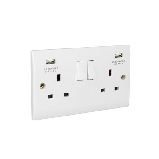 AXIOM Flat Moulded 2 Gang Switched Socket c/w USB Charging Ports 3.6vA