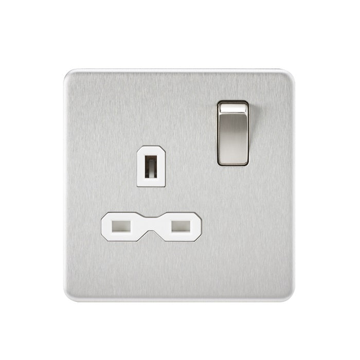 Knightsbridge 13A 1G DP Switched Socket - Brushed Chrome with White Insert