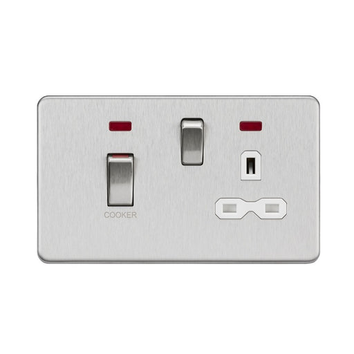 Knightsbridge 45A DP Switch & 13A Socket with Neons - Brushed Chrome with White Insert