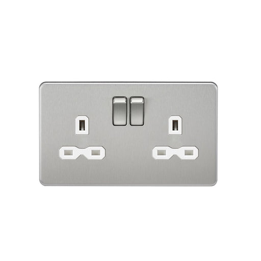 Knightsbridge 13A 2G DP Switched Socket with Twin Earths - Brushed Chrome with White Insert