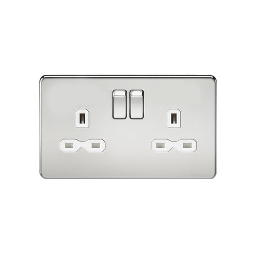 Knightsbridge 13A 2G DP Switched Socket with Twin Earths - Polished Chrome with White Insert