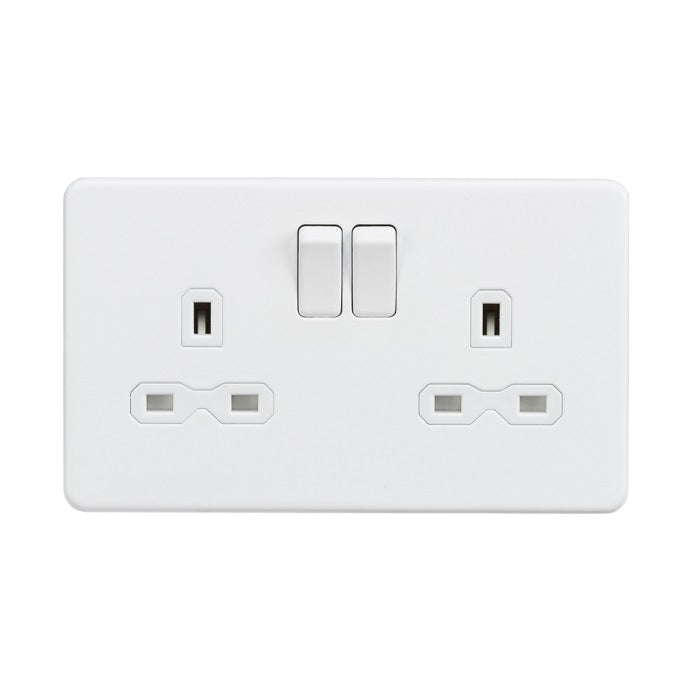 Knightsbridge 13A 2G DP Switched Socket with Twin Earths - Matt White with White Insert