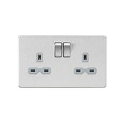 Knightsbridge 13A 2G DP Switched Socket with Twin Earths - Brushed Chrome with Grey Insert