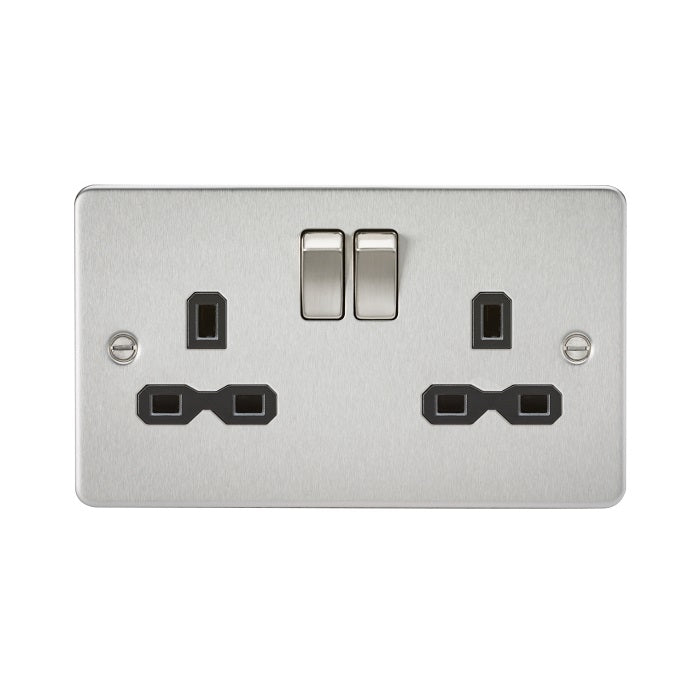 Knightsbridge 13A 2G DP Switched Socket with Twin Earths - Brushed Chrome with Black Insert