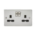 Knightsbridge 13A 2G DP Switched Socket with Twin Earths - Brushed Chrome with Black Insert