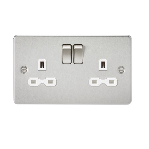 13A 2G DP Switched Socket with Twin Earths - Brushed Chrome with White Insert