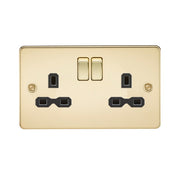 Knightsbridge 13A 2G DP Switched Socket with Twin Earths - Polished Brass with Black Insert