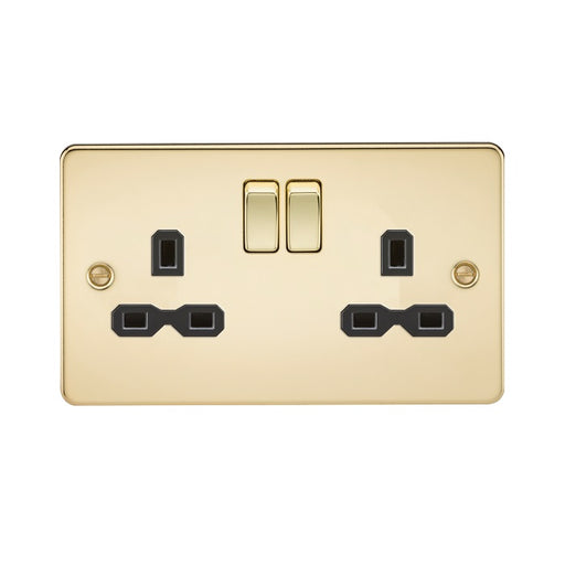 Knightsbridge 13A 2G DP Switched Socket with Twin Earths - Polished Brass with Black Insert