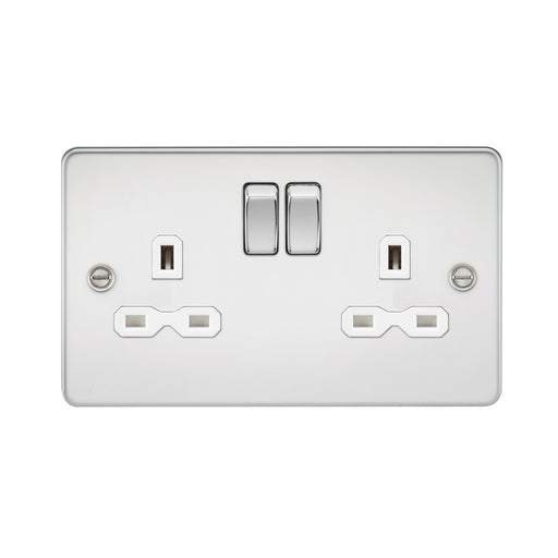 Knightsbridge 13A 2G DP Switched Socket with Twin Earths - Polished Chrome with White Insert