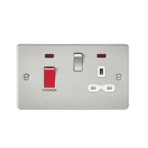 Knightsbridge 45A DP Switch & 13A Socket with Neons - Brushed Chrome with Grey Insert