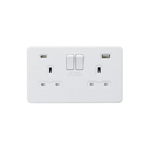 Knightsbridge 13A 2G SP Switched Socket with Dual USB A+C 5V DC 4.0A shared - Matt White with White Insert