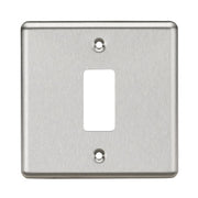 Knightsbridge 1G Grid Faceplate Rounded Edge Brushed Chrome