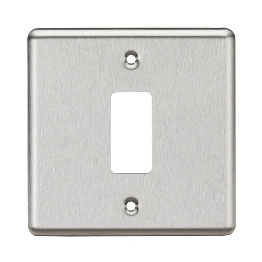 Knightsbridge 1G Grid Faceplate Rounded Edge Brushed Chrome