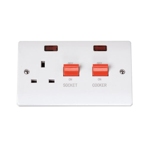 Click Curva 45A 2 Gang DP Switch With 13A DP Switched Socket Outlet & Neons