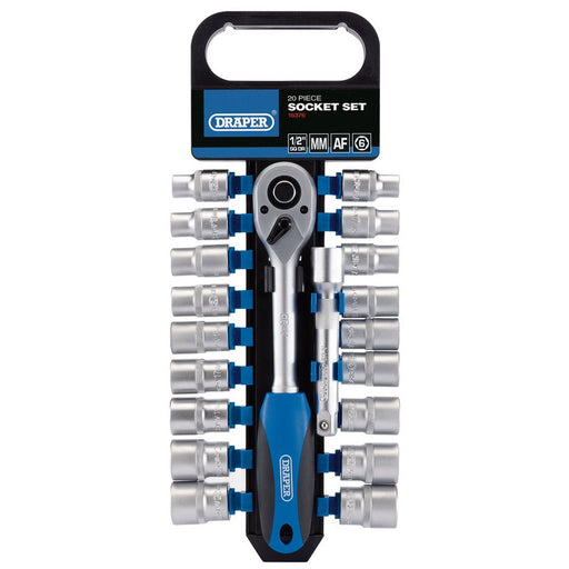 Draper Combined MM/AF Socket and Ratchet Set, 1/2" Sq. Dr. 20 Piece