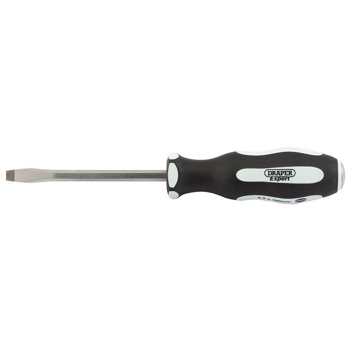 Draper Pound Thru Plain Slot Soft Grip Screwdriver, 6.5 x 100mm