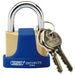 Draper Solid Brass Padlock and 2 Keys with Hardened Steel Shackle and Bumper, 42mm