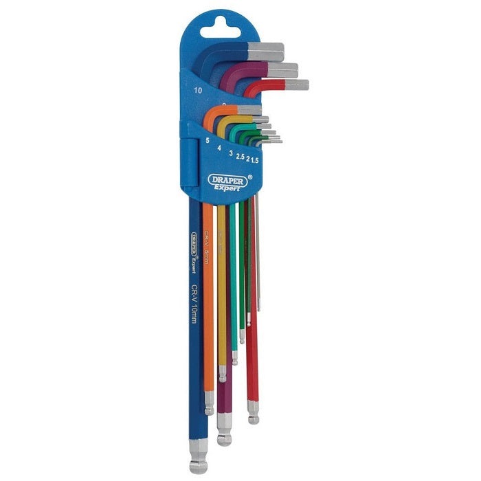 Draper Metric Coloured Extra Long Hex and Ball End Key Set 9 Piece