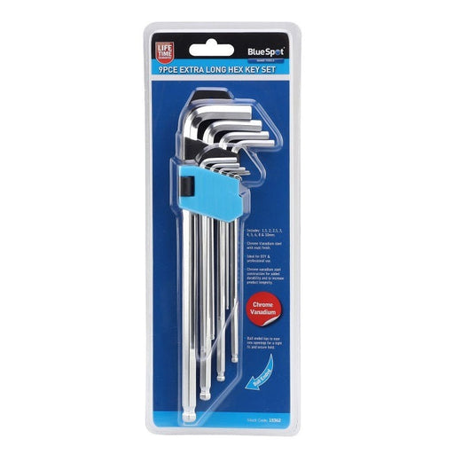 BlueSpot 9 pce extra-long ball end hex key set 1.5mm-10mm