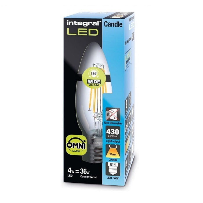 Integral LED Omni Candle 4W 2700K 430Lm E14 Filament Non-Dim 300d B.Angle