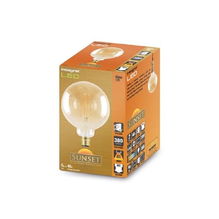 Integral Globe 125mm B22 5W 1800K 380Lm Dimmable Amber 300