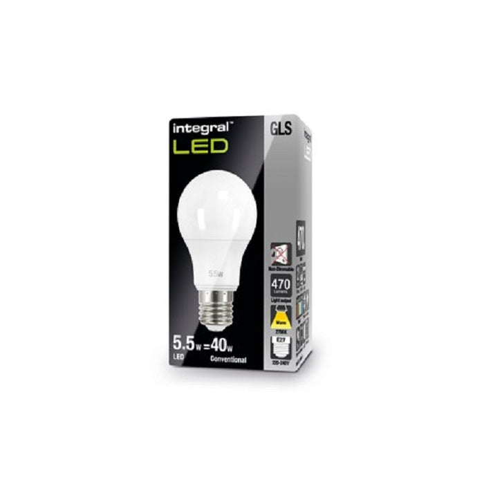 Integral GLS Classic Globe Bulb 5.5W 40W 2700K 470Lm E27 Non-Dimmable Frosted Lamp