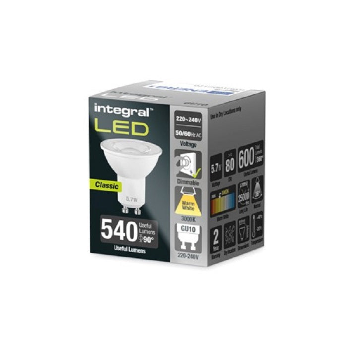 Integral GU10 620Lm 5.7W 3000K Dimmable