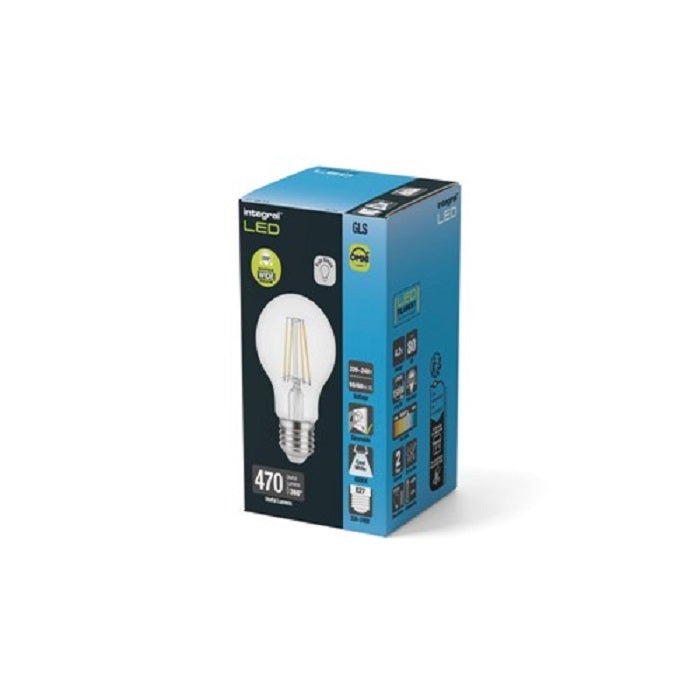 Integral LED Omni Filament GLS Bulb E27 470Lm 4.2W 4000K Dimmable 320 Beam Clear Full Glass
