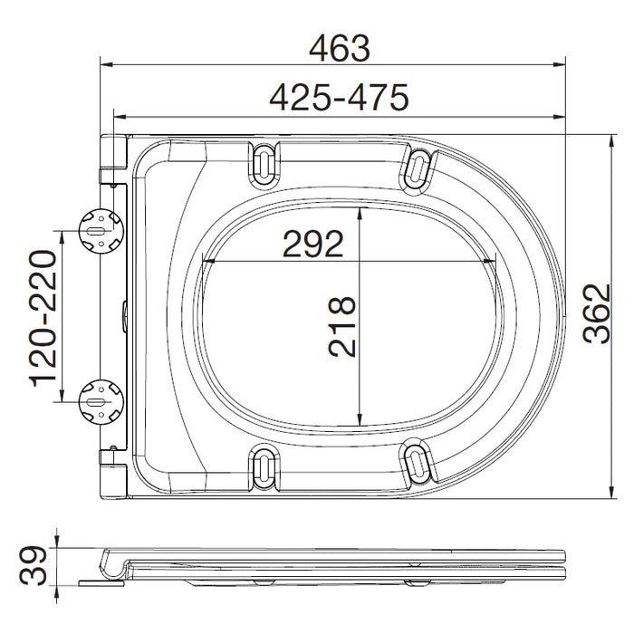Euroshowers Long D Slimline Soft Close Toilet Seat & Cover White