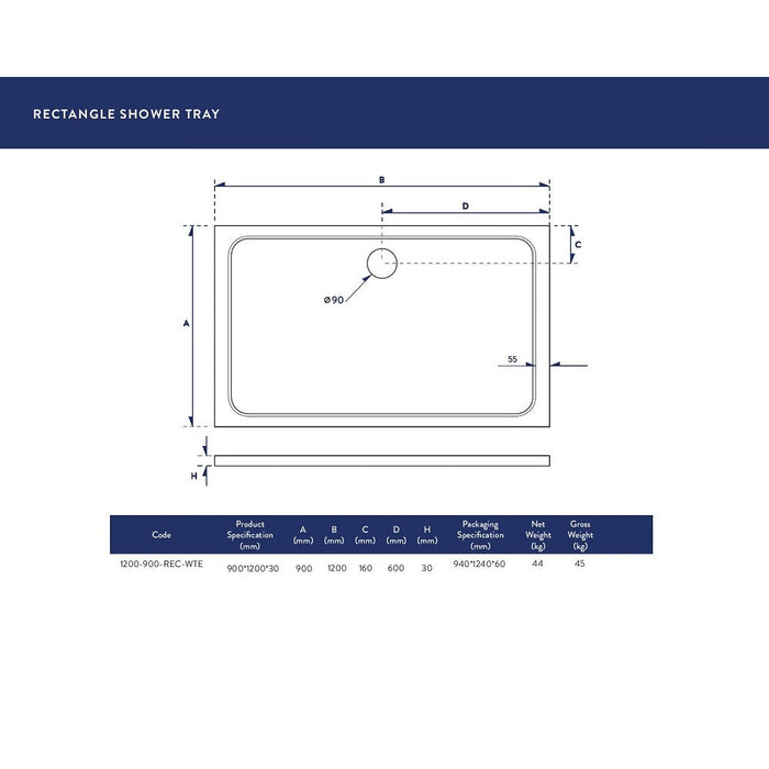 Scudo 1200x900mm Rectangle 30mm Shower Tray White