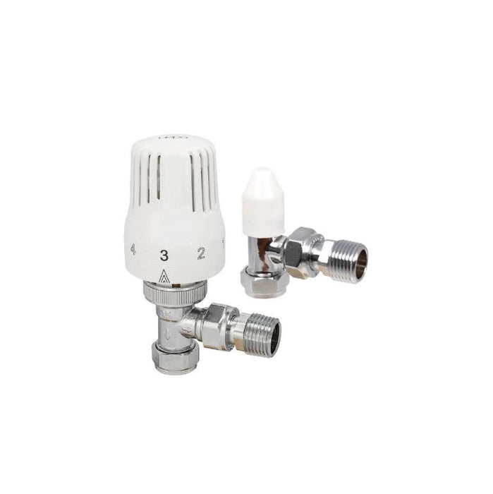 EDEN Thermostatic Radiator Valve TRV Pack Angled c/w L/S 15mm White Head