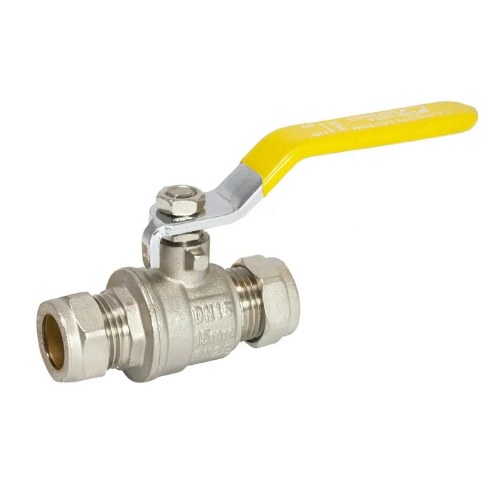 Embrass Peerless 15mm Lever Ball Valve Compression Yellow Handle CxC