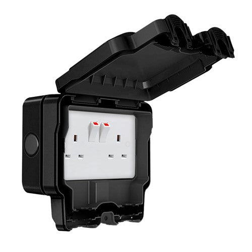 Axiom WPSSK2 2 Gang 13A DP Switched Socket IP66 Weatherproof Black Enclosure