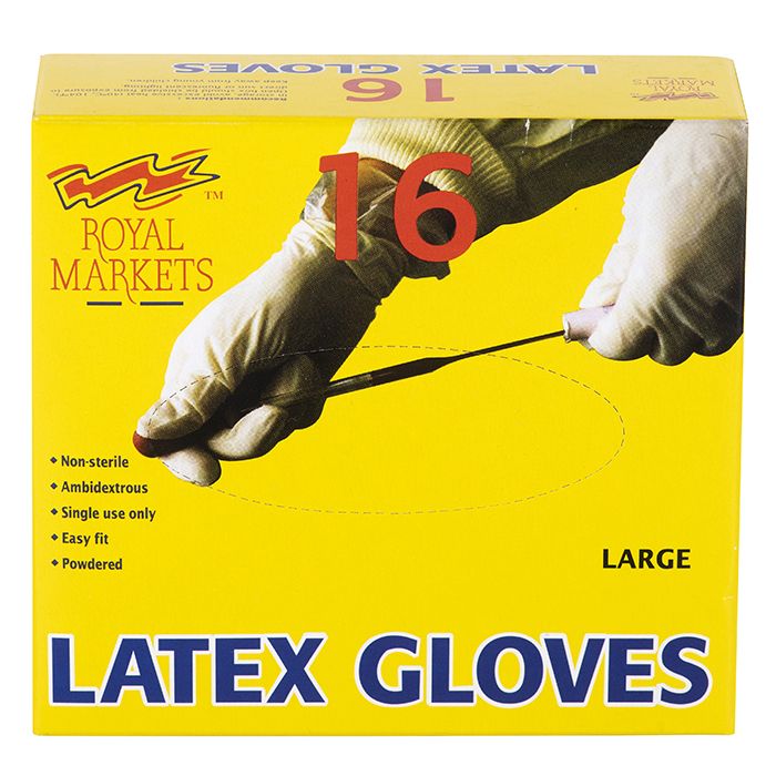 Royal Markets Medium Latex Gloves Box of 16