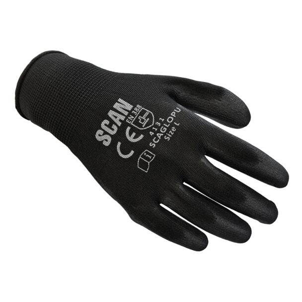 Scan Black PU Coated Gloves - XL Size 10