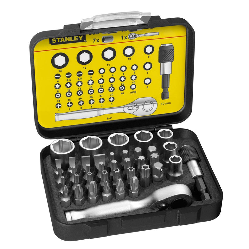 Stanley 1-13-906 39-Piece 1/4" Drive Bit & Socket Set with Mini Ratchet