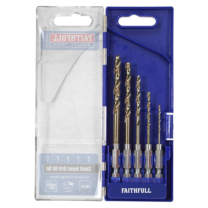 Faithfull HSSE M35 Cobalt Quick-Change Impact Drill Bit Set (x5) UK