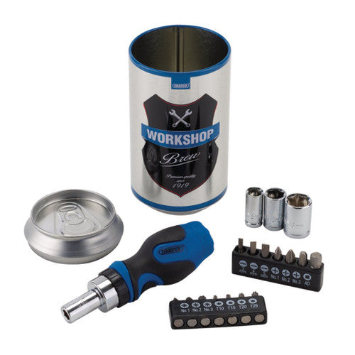 Draper 99413 Workshop Brew Stubby Ratchet Screwdriver & Bit Set - 18 Piece Special Edition