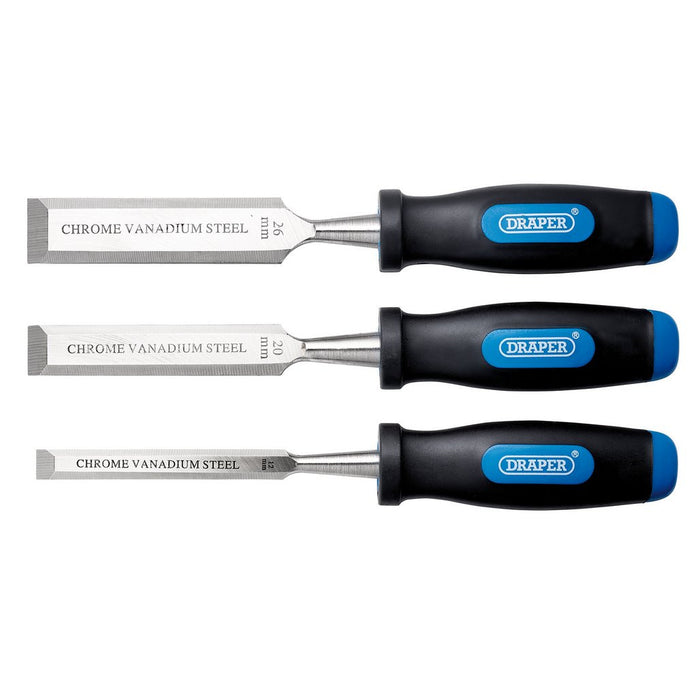 Draper Soft Grip Bevel Edge Wood Chisel Set 3pcs