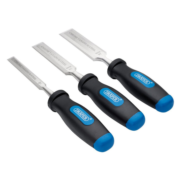 Draper Soft Grip Bevel Edge Wood Chisel Set 3pcs